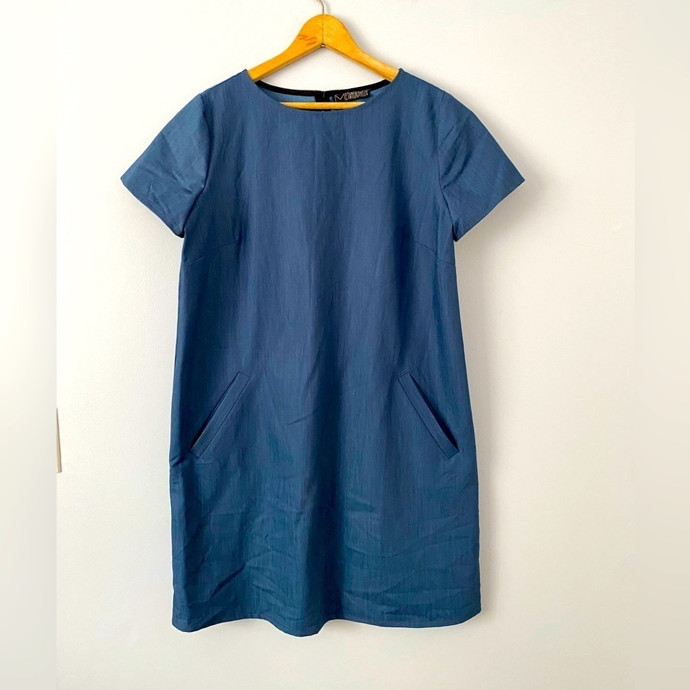 NWT Metamorphoza Short Casual Dress, Sz L, Denim Blue Tunic Dress with Pockets